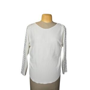 Liv Milano Womens XL Sweater Rhinestone‎ Sleeves Leaf Open Applique Glam Elegant